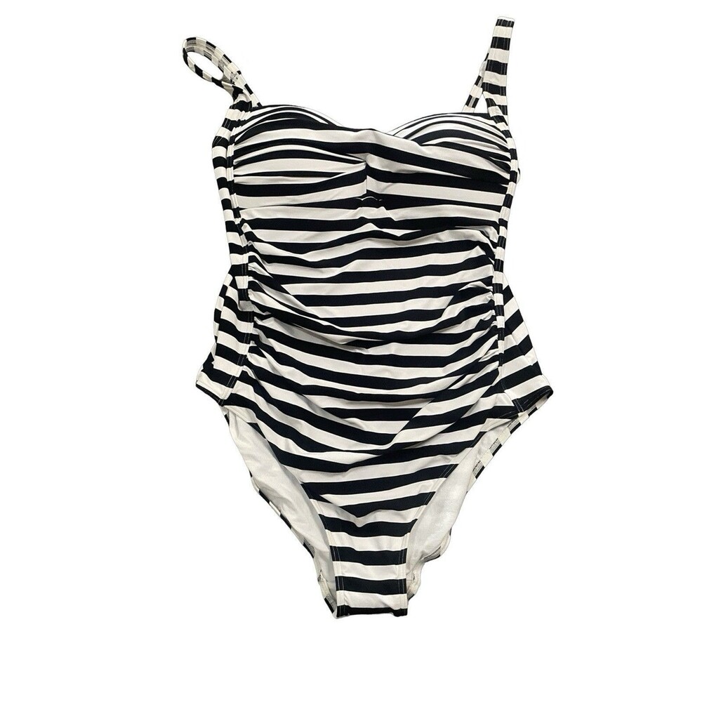 Bond-Eye Aus One Piece Swimsuit Womens 12 D/DD Black White Stripe Retro Pin Up